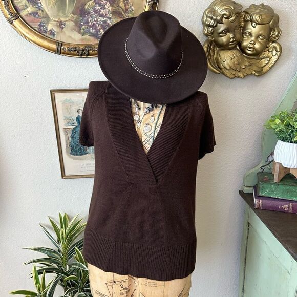 Coldwater Creek Brown Short Sleeve V Neck Sweater Blouse sz M - Picture 1 of 11